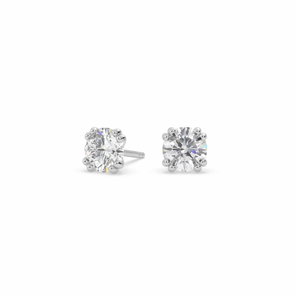 Double Prong Round Natural Diamond Solitaire Stud Earrings