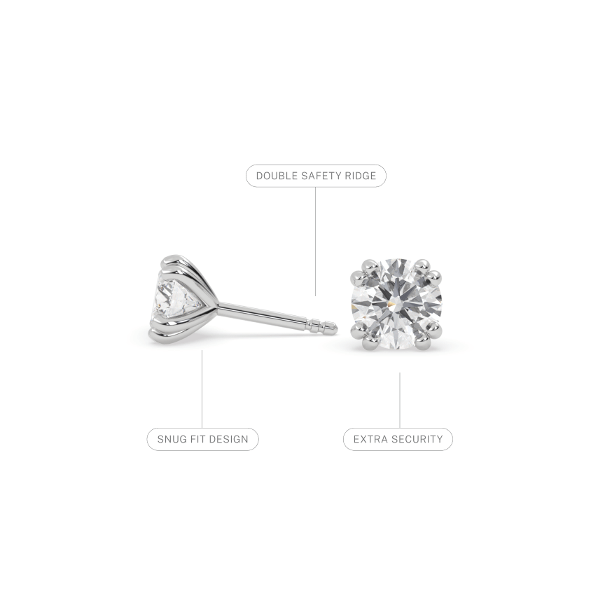 Double Prong Round Natural Diamond Solitaire Stud Earrings