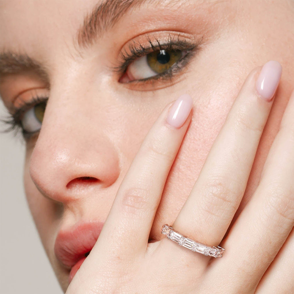 Emerald Cut Lab Created Diamond Semi Eternity Ring