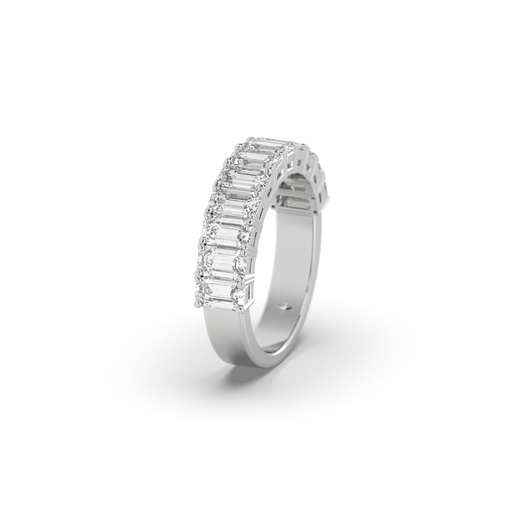 Emerald Cut Lab Created Diamond Semi Eternity Wide Band Ring