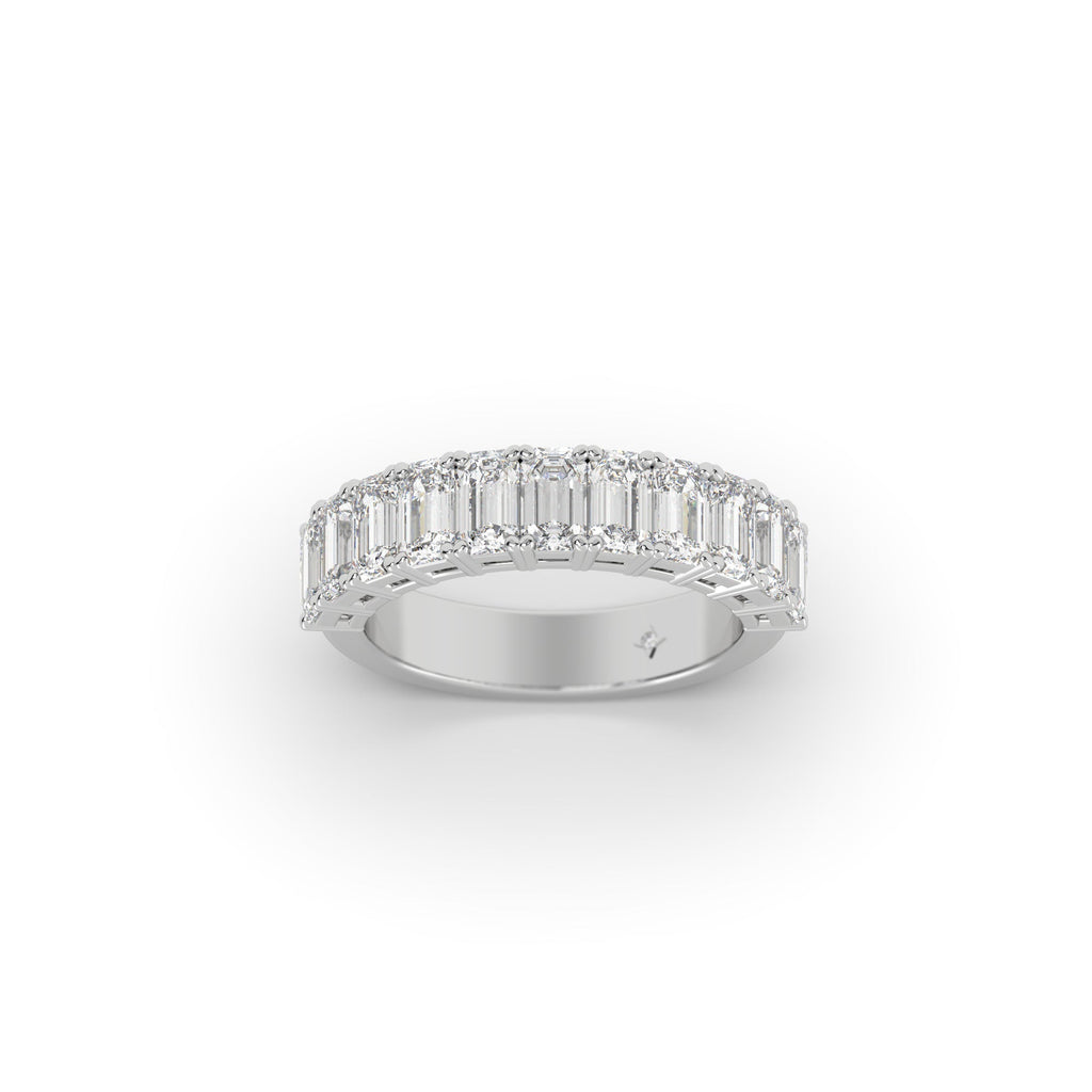Emerald Cut Lab Created Diamond Semi Eternity Wide Band Ring