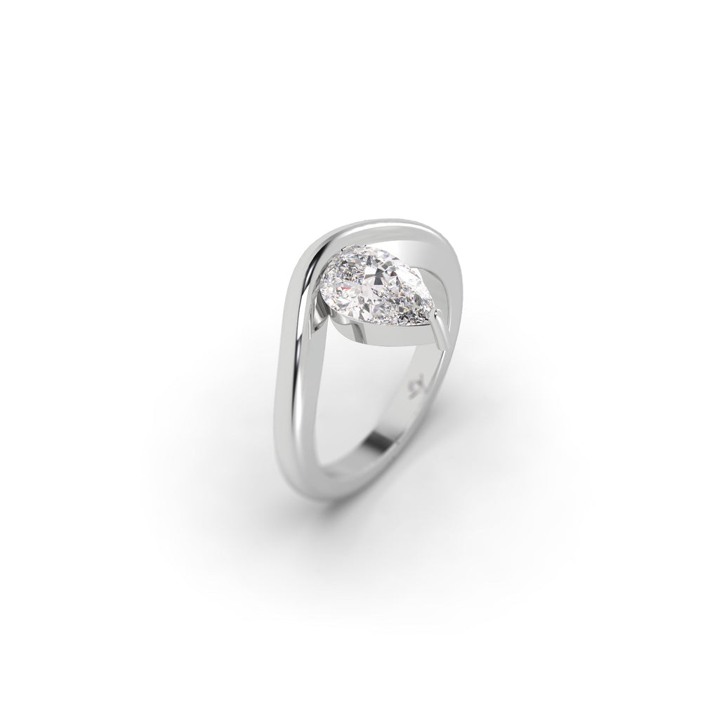 Floating Pear Shaped Lab Grown Diamond Engagement Ring