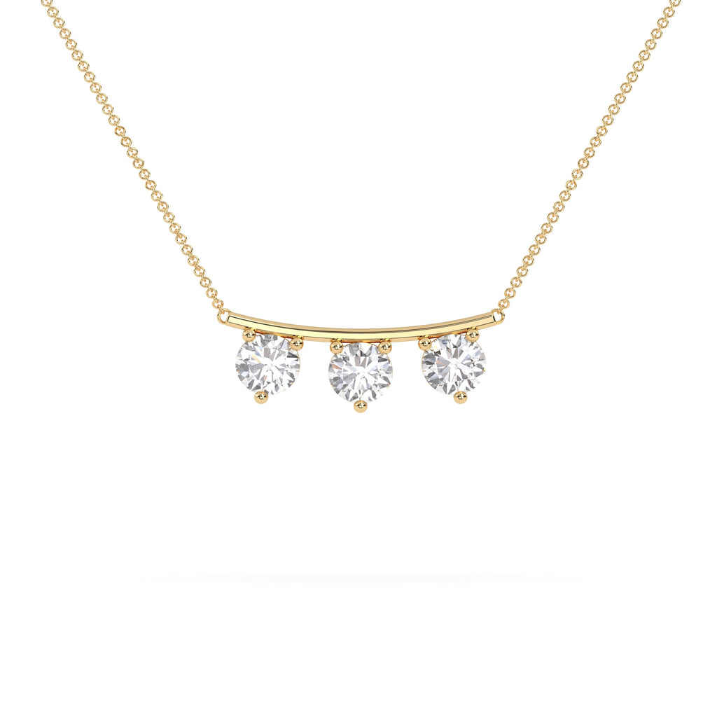 Horizontal 3-Stone Round Moissanite Bar Necklace