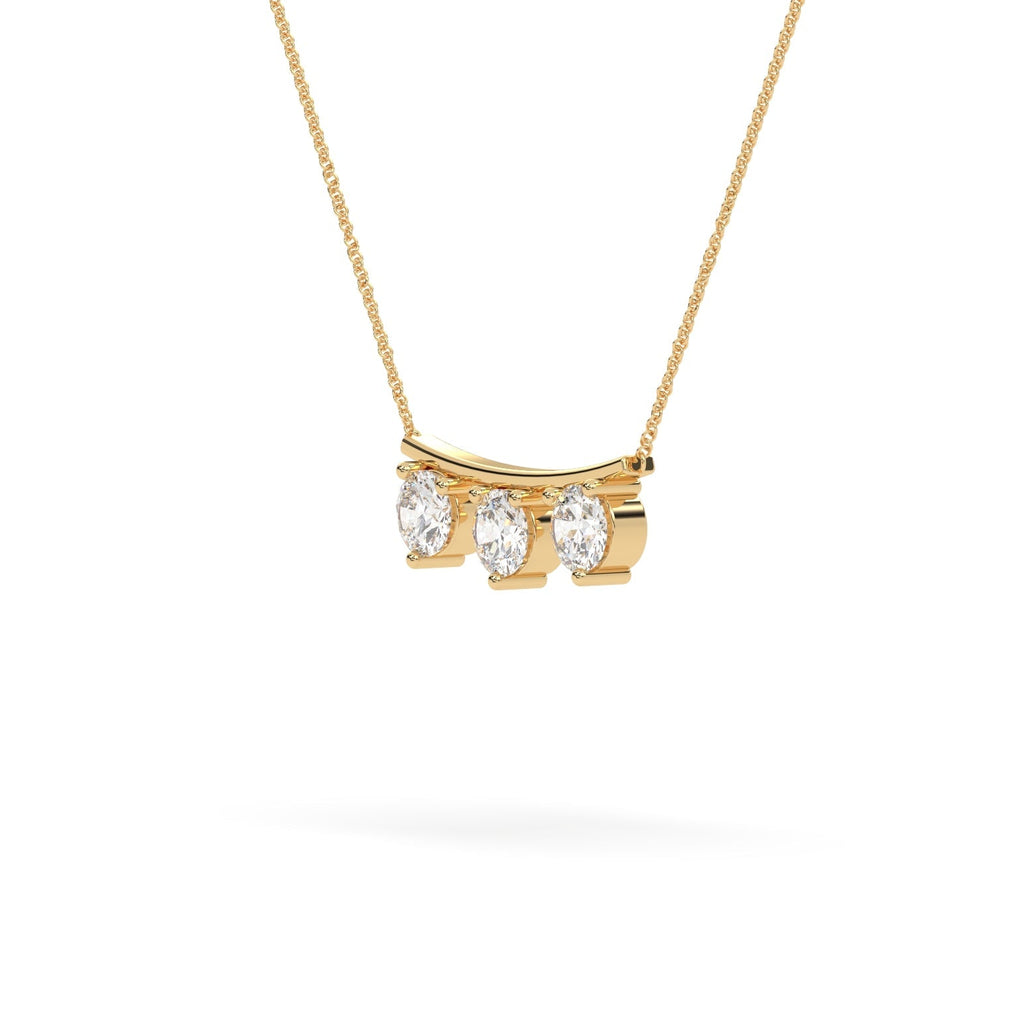 Horizontal 3-Stone Round Moissanite Bar Necklace