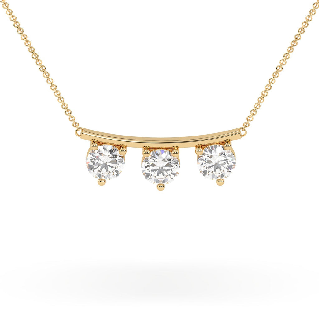 Horizontal 3-Stone Round Moissanite Bar Necklace