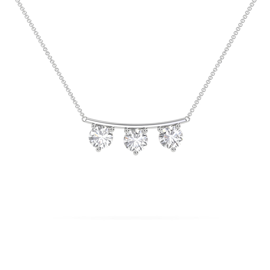 Horizontal 3-Stone Round Moissanite Bar Necklace