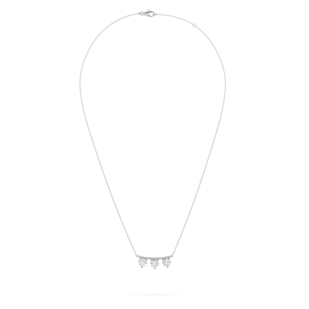 Horizontal 3-Stone Round Moissanite Bar Necklace