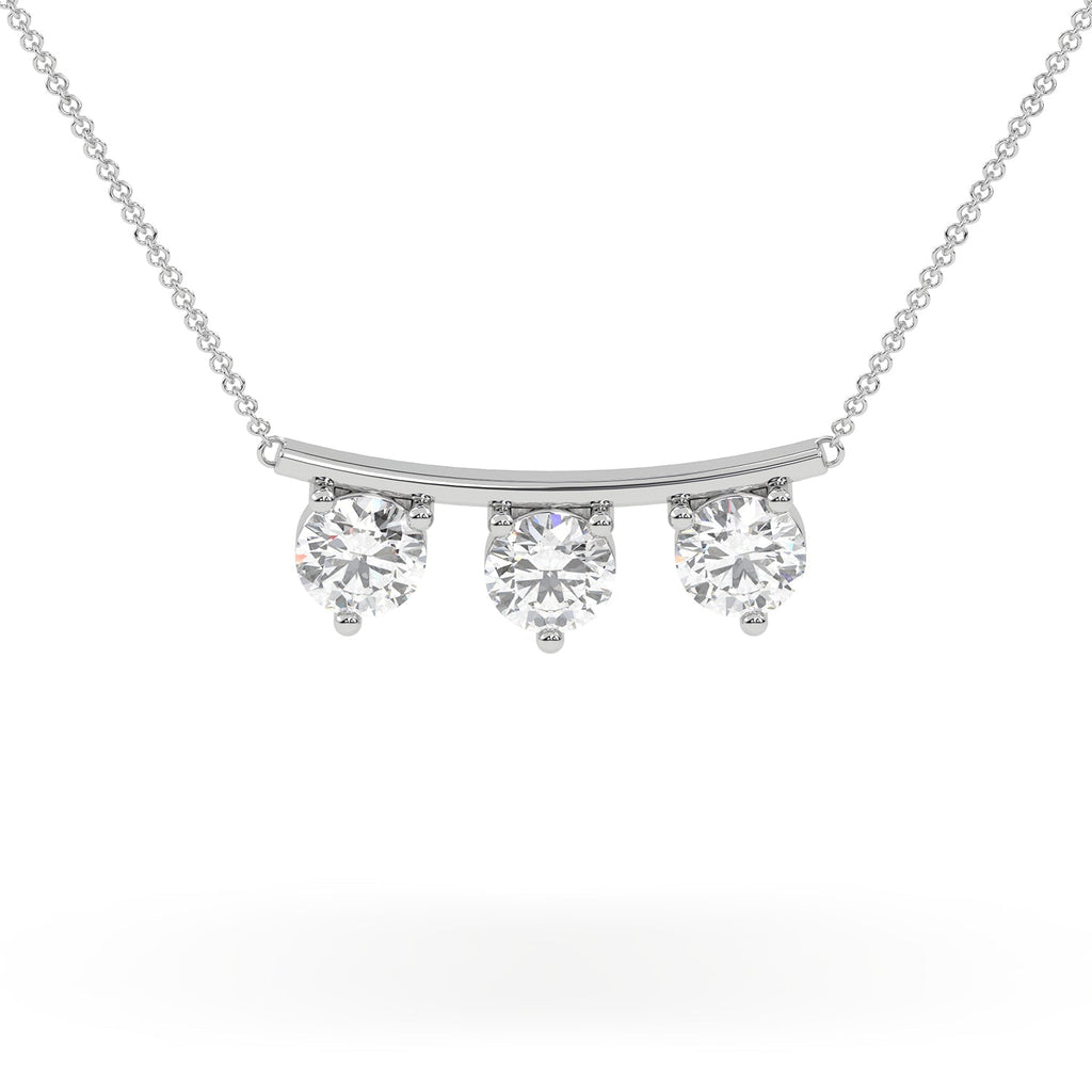 Horizontal 3-Stone Round Moissanite Bar Necklace