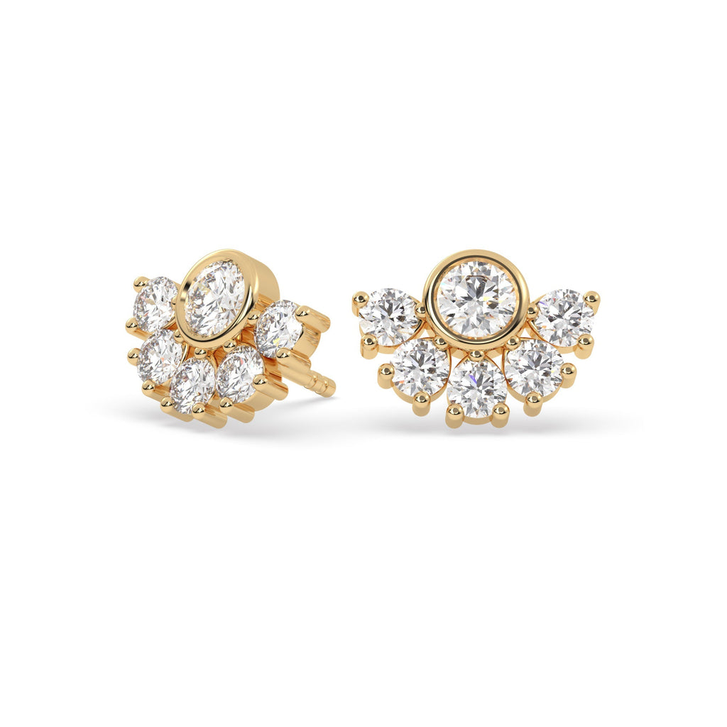 Natural Diamond Bezel Cluster Stud Earrings
