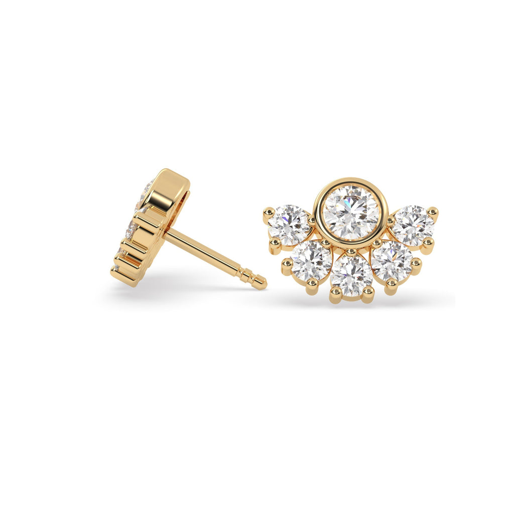 Natural Diamond Bezel Cluster Stud Earrings