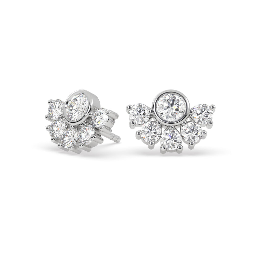 Natural Diamond Bezel Cluster Stud Earrings