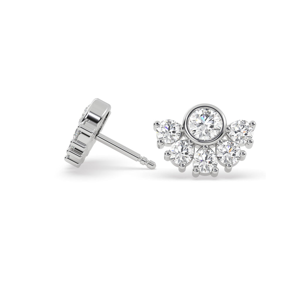 Natural Diamond Bezel Cluster Stud Earrings