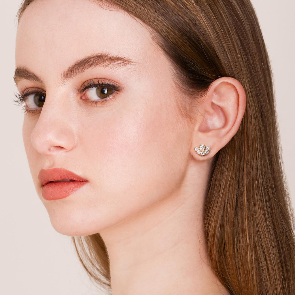 Natural Diamond Semi-Halo Cluster Stud Earrings