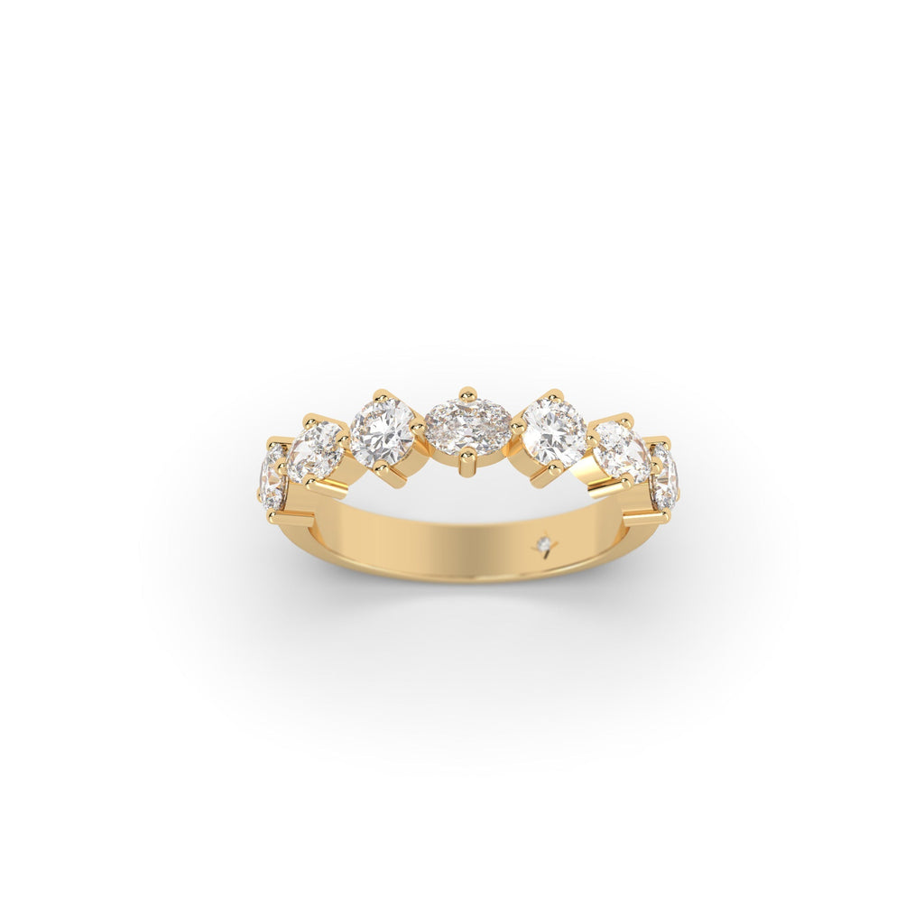 Oval And Round Moissanite Gemstone Semi Eternity Band
