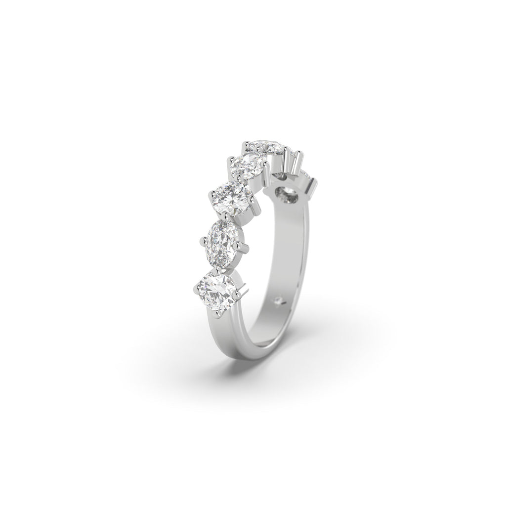 Oval And Round Moissanite Gemstone Semi Eternity Band