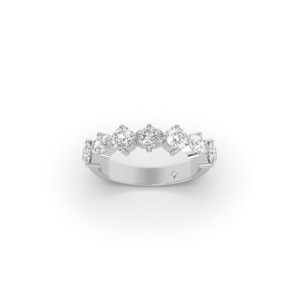 Oval And Round Moissanite Gemstone Semi Eternity Band