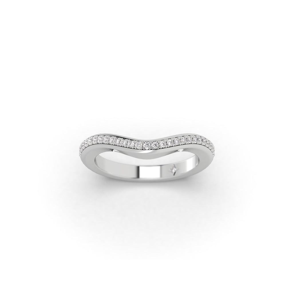 Pavé Set Curved Diamond Platinum Wedding Band Ring