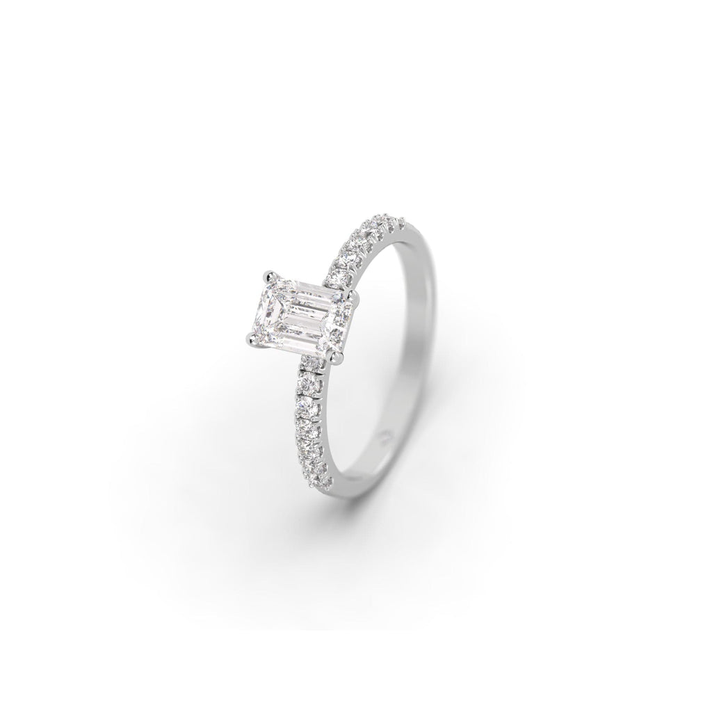 Engagement Pavé Set Diamond & Emerald Moissanite Engagement Ring