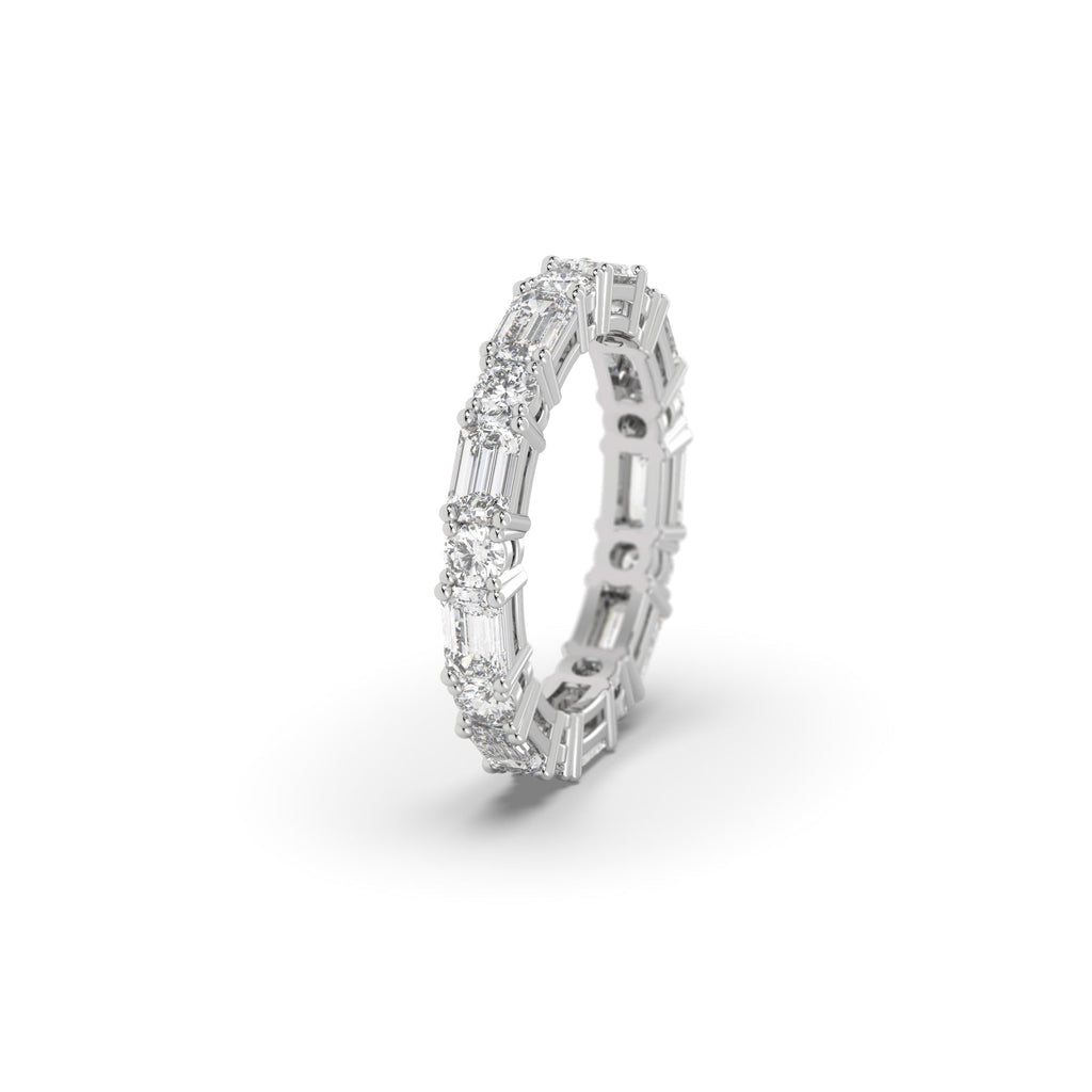 Round And Emerald Lab Grown Diamond Full Eternity Band Ring