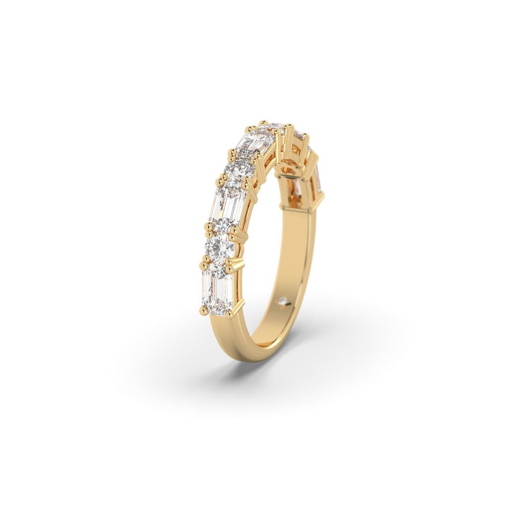Round And Emerald Lab Grown Diamond Semi Eternity Band Ring