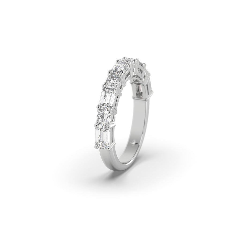 Round And Emerald Lab Grown Diamond Semi Eternity Band Ring