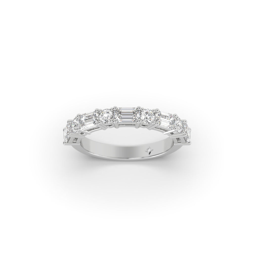 Round And Emerald Lab Grown Diamond Semi Eternity Band Ring