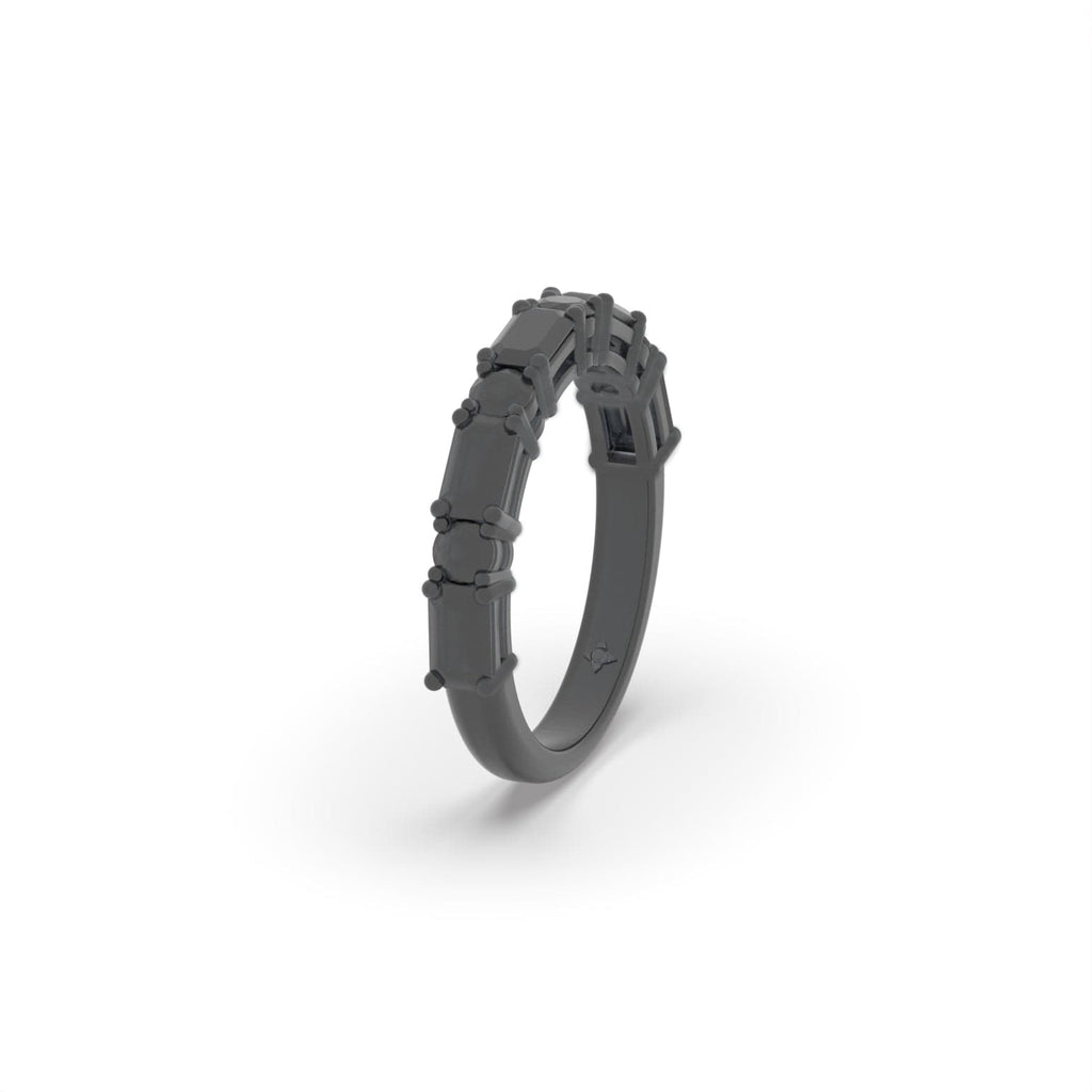 Round And Emerald Lab Grown Diamond Semi Eternity Band Ring