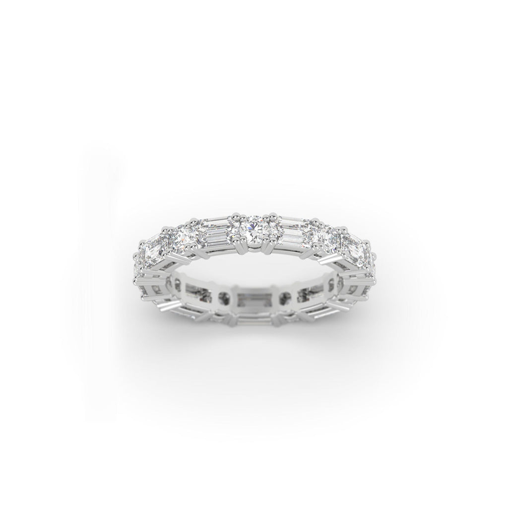 Round And Emerald moissanite Full Eternity Band Ring