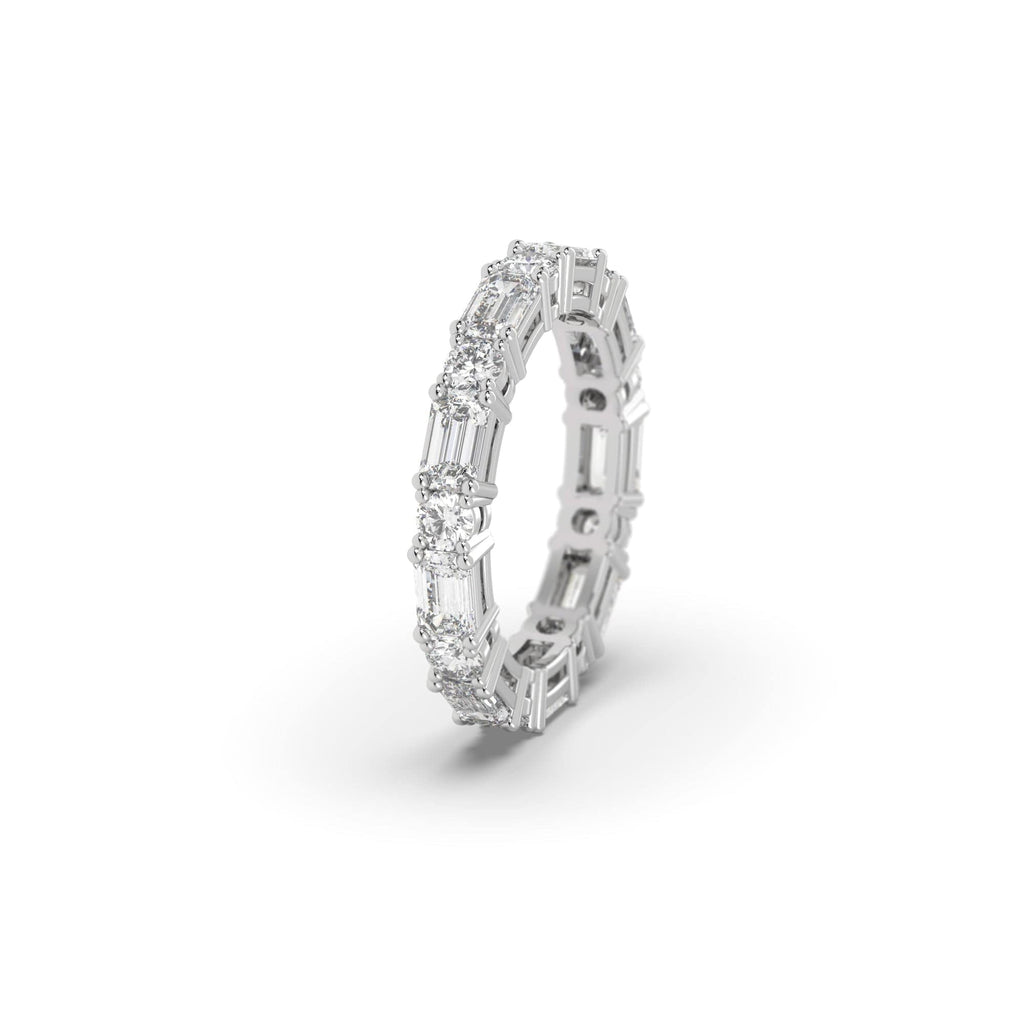 Round And Emerald moissanite Full Eternity Band Ring
