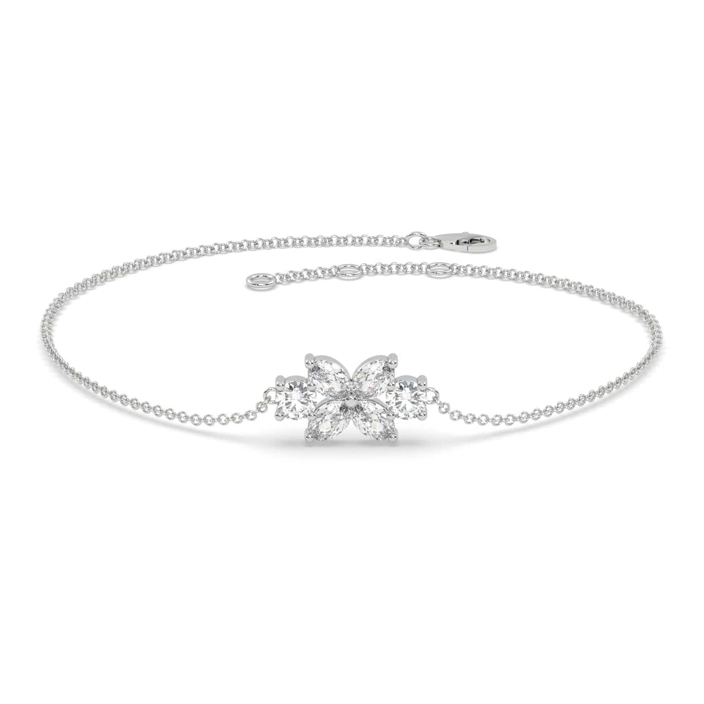 Round And Oval Moissanite Floral Style Chain Bracelet