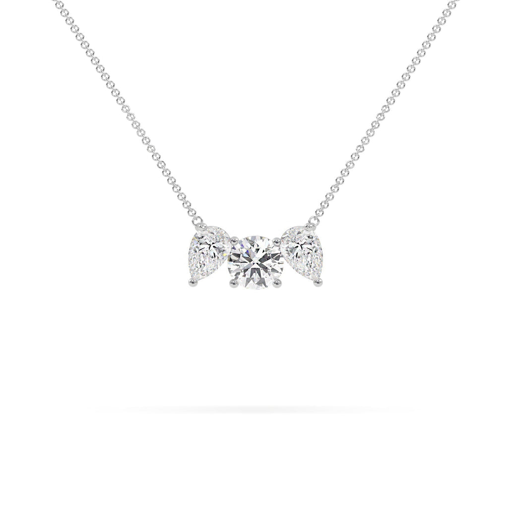 Round And Pear Shaped Lab Grown Diamond 3-Stone Necklace