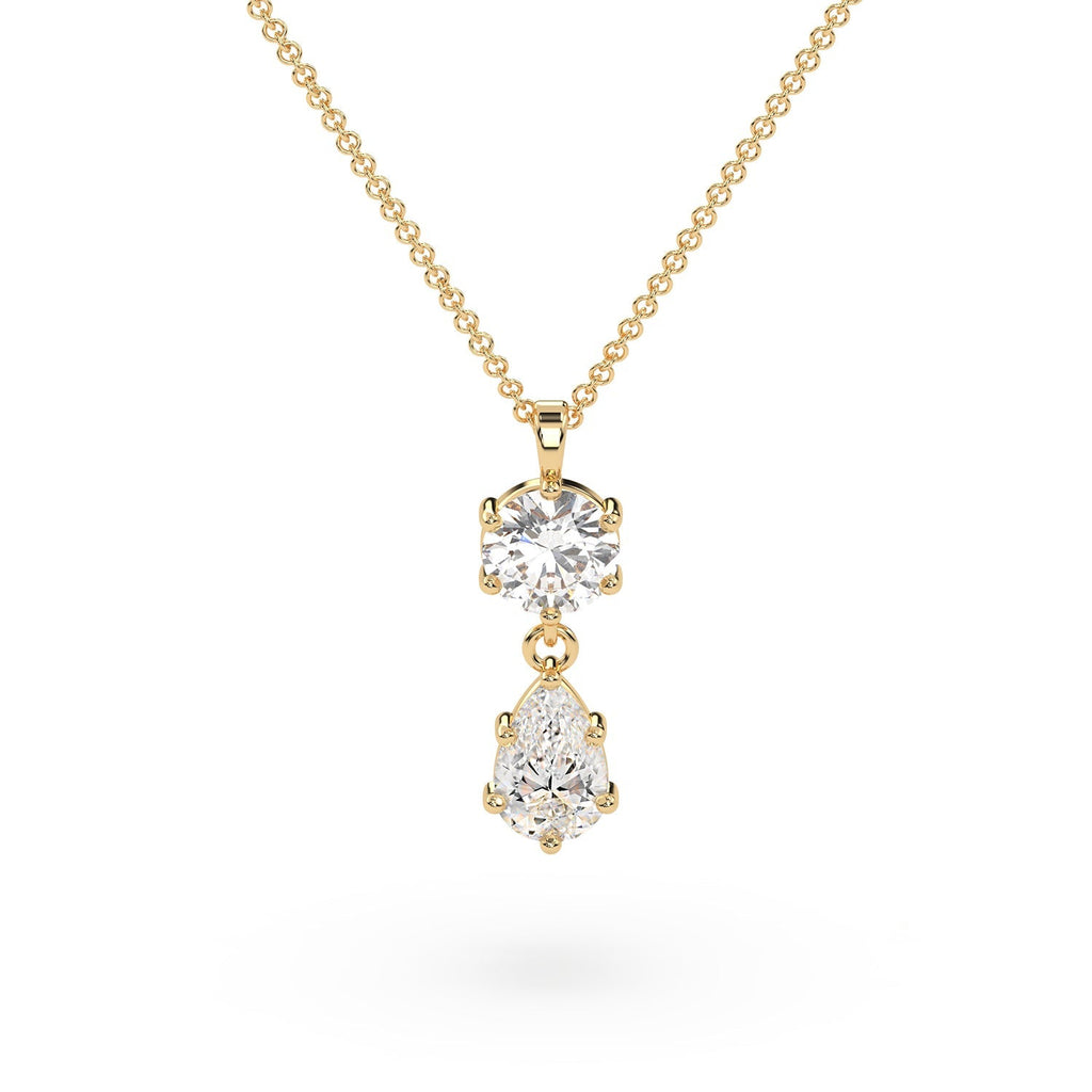 Round And Pear Shaped Lab Grown Diamond Pendant Necklace