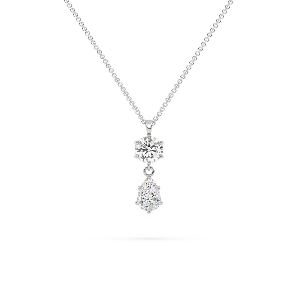 Round And Pear Shaped Lab Grown Diamond Pendant Necklace