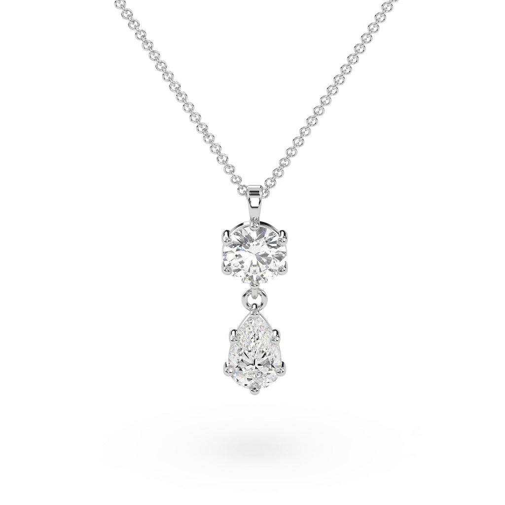 Round And Pear Shaped Lab Grown Diamond Pendant Necklace