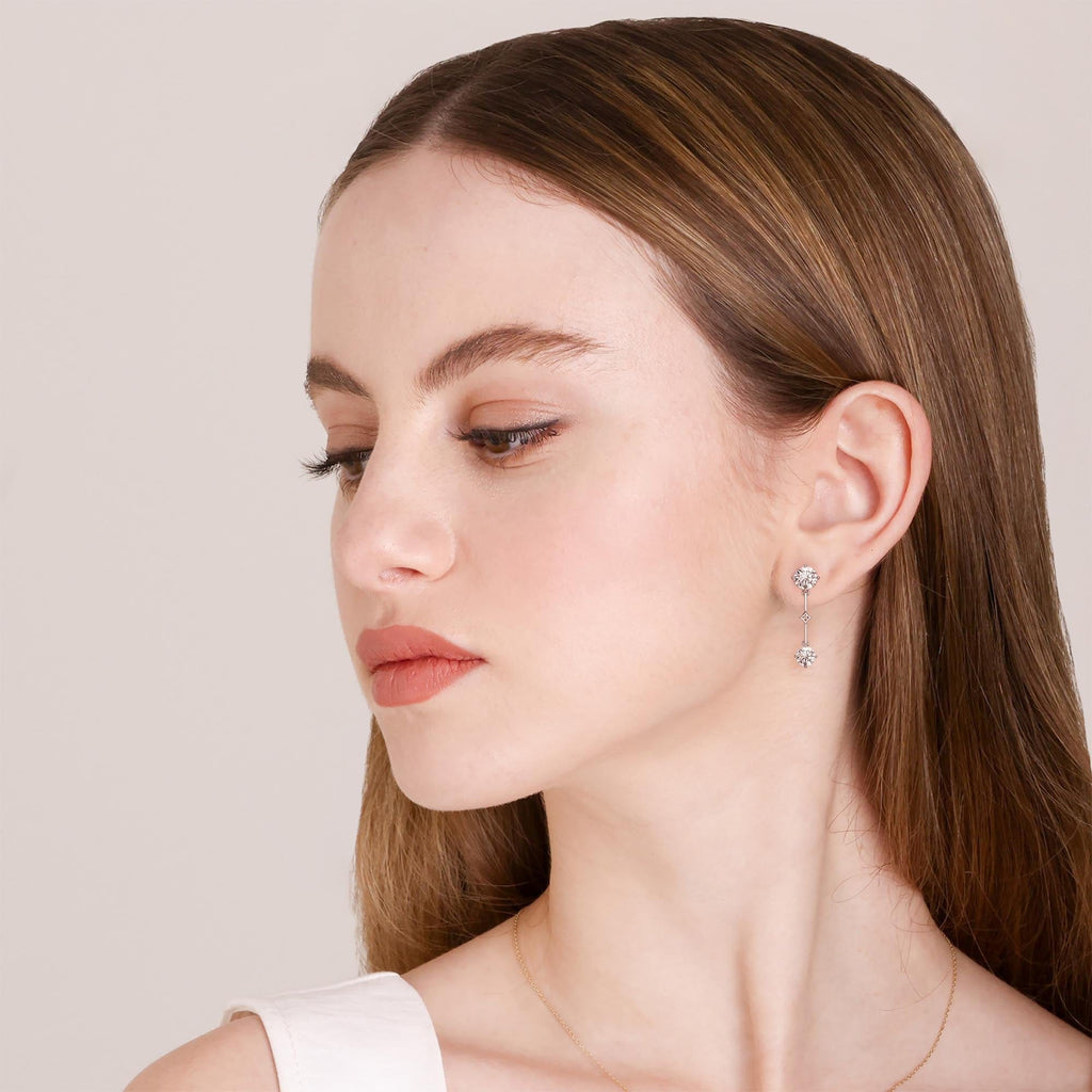 Round Brilliant Moissanite Dangling Bar Earrings