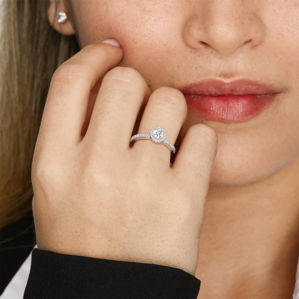 Engagement Round Clarity Enhanced Natural Diamond Halo Engagement Ring