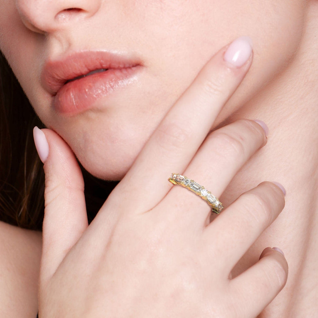 Round & Emerald Lab Grown Diamond Full Eternity Band Ring
