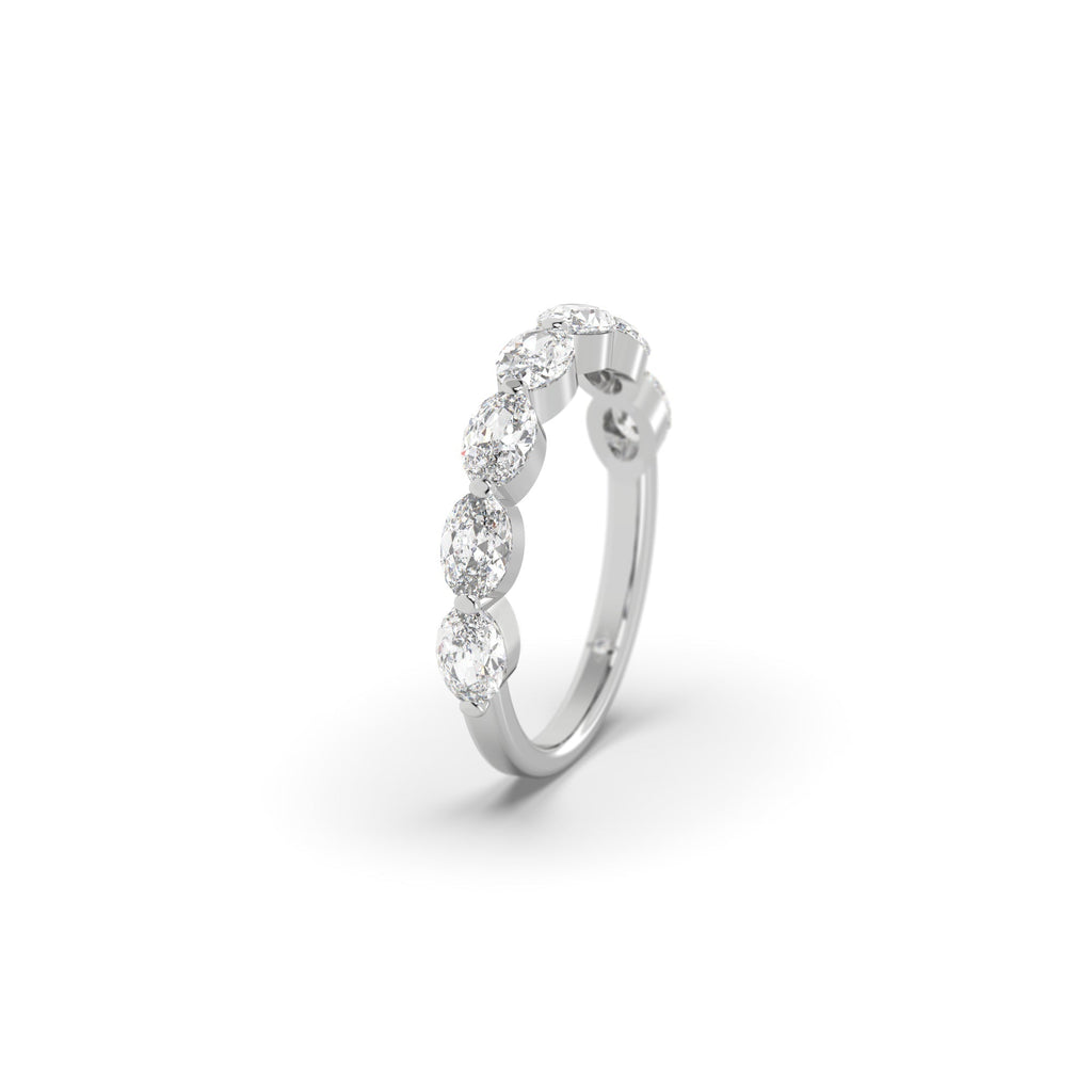Shared Prong Oval Moissanite Semi Eternity Band Ring