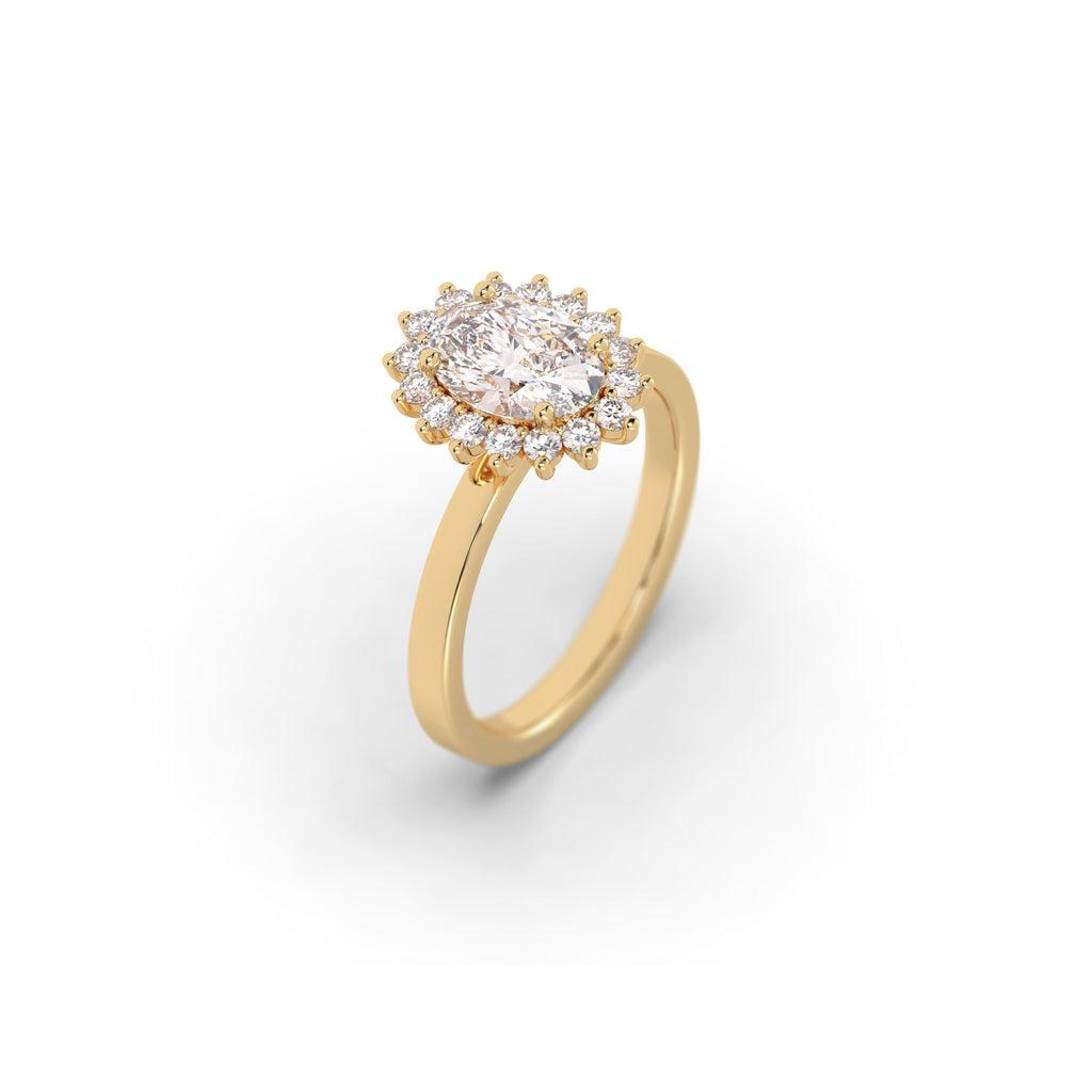 Starburst Halo Lab Grown Oval Diamond Engagement Ring