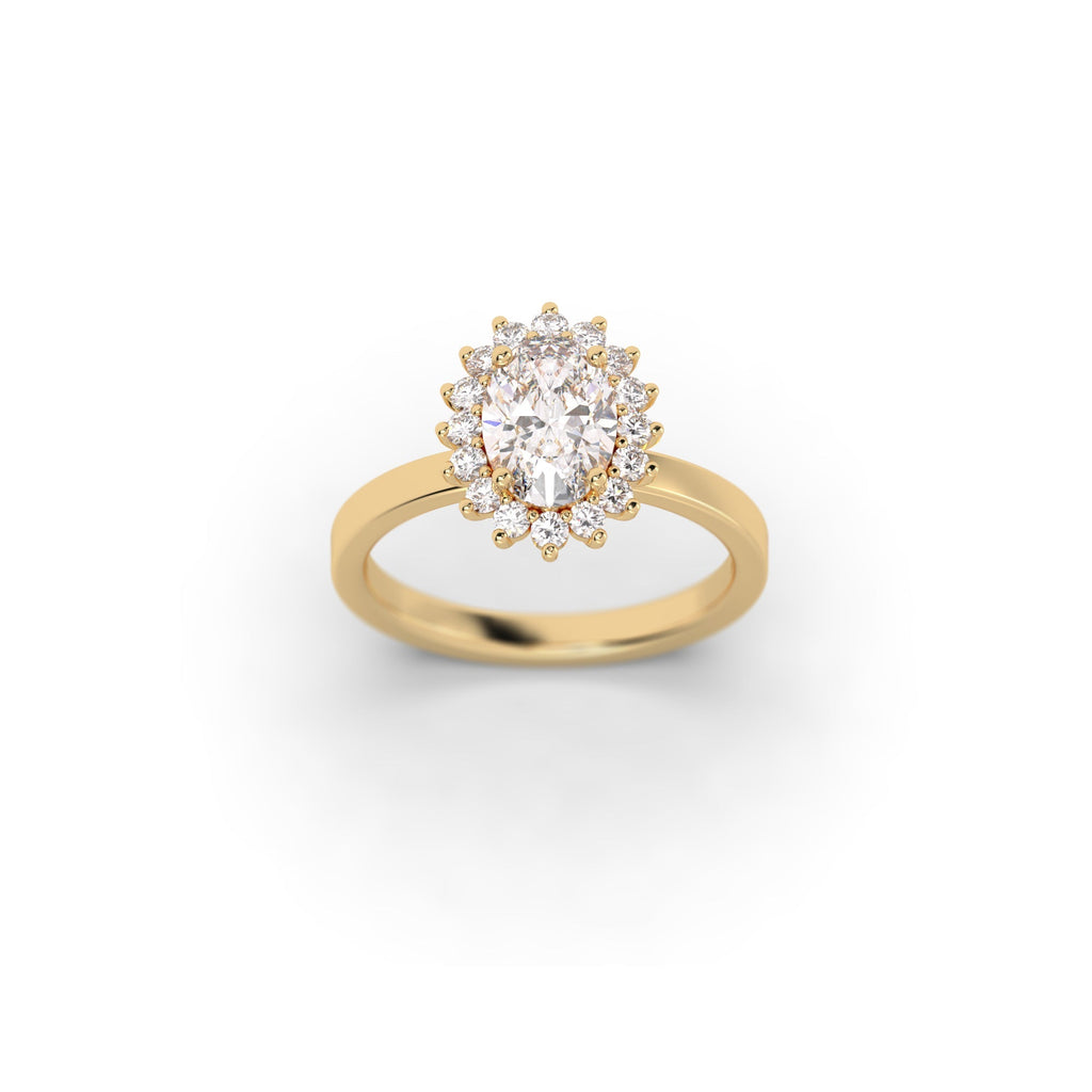Starburst Halo Lab Grown Oval Diamond Engagement Ring