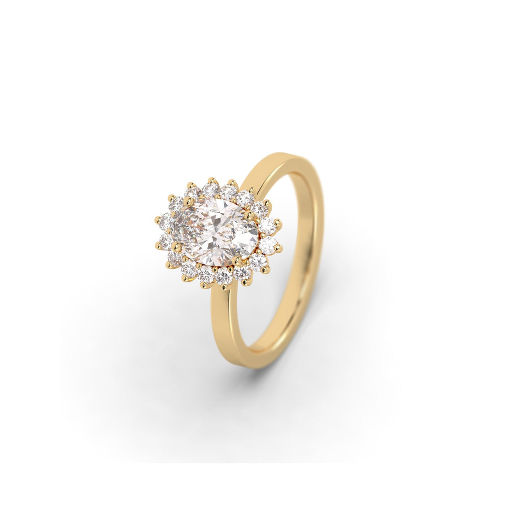 Starburst Halo Lab Grown Oval Diamond Engagement Ring