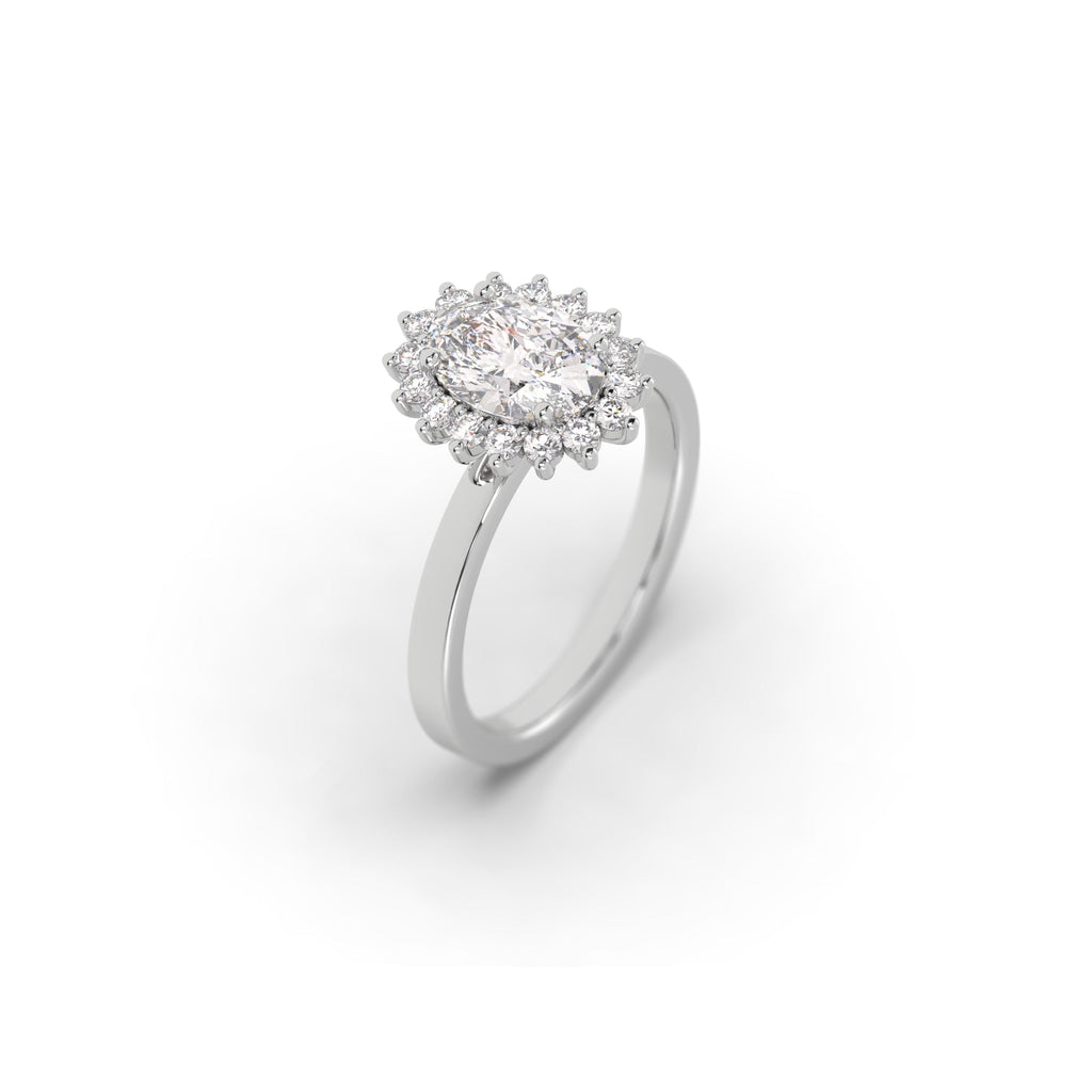 Starburst Halo Lab Grown Oval Diamond Engagement Ring