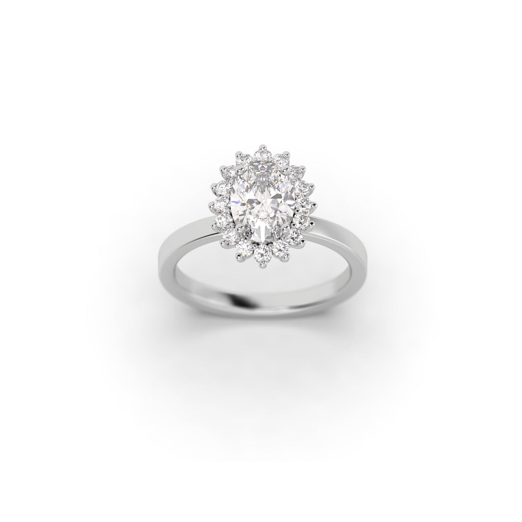 Starburst Halo Lab Grown Oval Diamond Engagement Ring