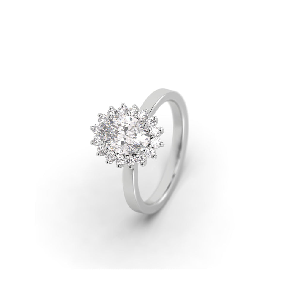 Starburst Halo Lab Grown Oval Diamond Engagement Ring