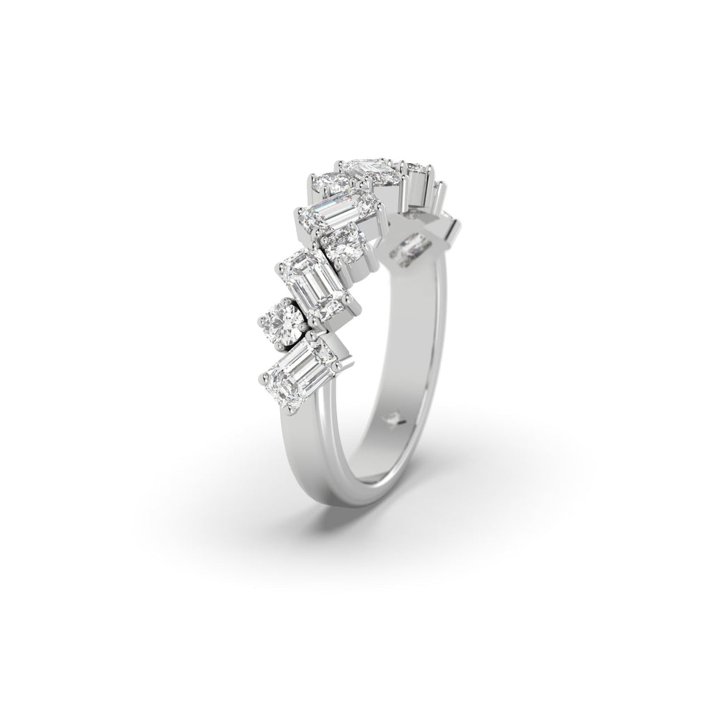 Unique Designer Emerald And Round Semi Eternity Band
