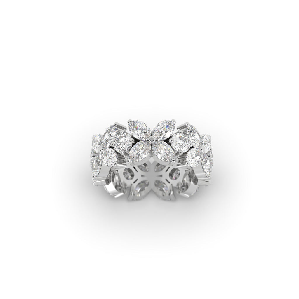 Unique Floral Oval And Round Moissanite Full Eternity Right-Hand Ring