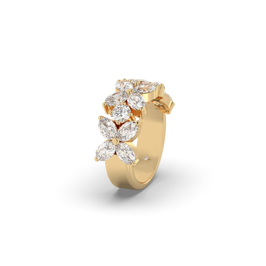 Unique Floral Oval And Round Moissanite Semi Eternity Right-Hand Ring