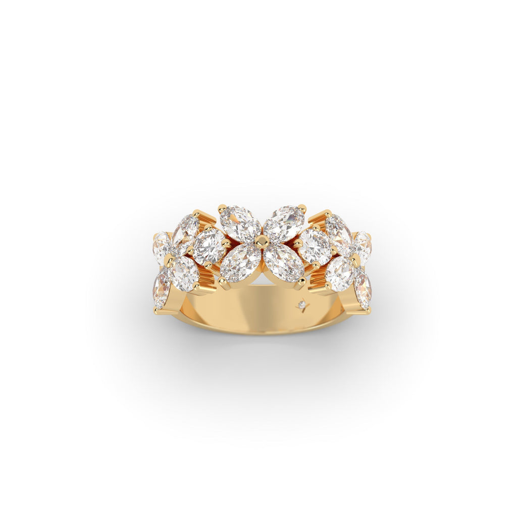 Unique Floral Oval And Round Moissanite Semi Eternity Right-Hand Ring