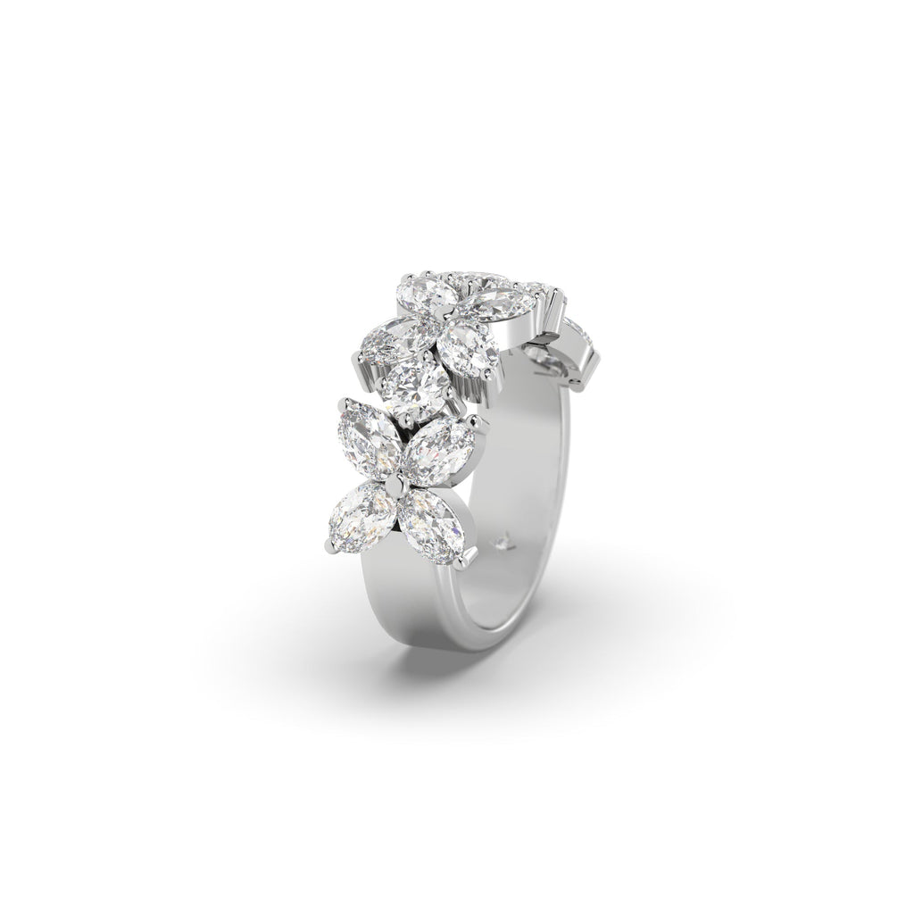 Unique Floral Oval And Round Moissanite Semi Eternity Right-Hand Ring