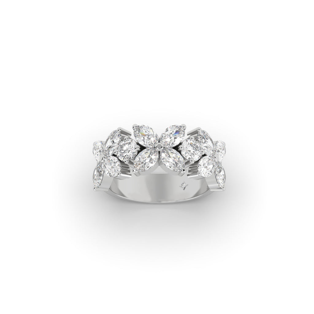 Unique Floral Oval And Round Moissanite Semi Eternity Right-Hand Ring